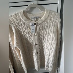 Abercrombie & Fitch Women's Ivory Cable Knit Cardigan